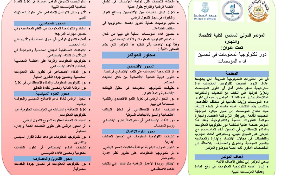إعلان عن المؤتمر الدولي السادس لكلية الاقتصاد والتجارة