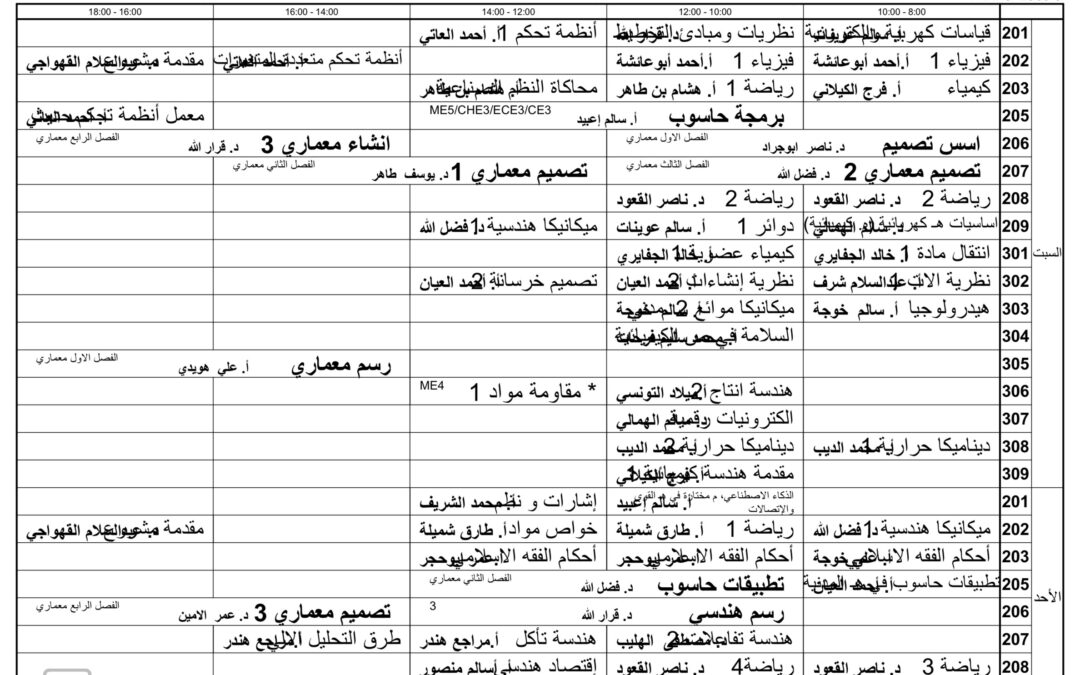 الجدول الدراسي لفصل الخريف 2024/2025 م