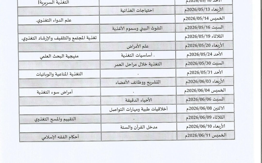 مقترح جدول الامتحانات النهائية
