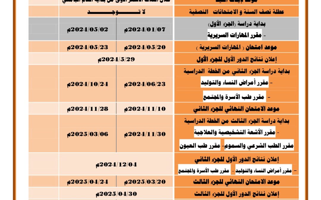 اعلان السنة الرابعة الدفعة السادسة