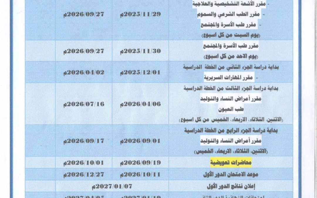 #إعلان الخطة الدراسية للسنة الرابعة الدفعة الثامنة